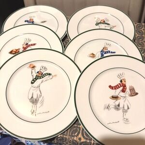 Guy Buffet Salad Plates Skating Chefs Whimsical Kitchen Set of 6 White multi